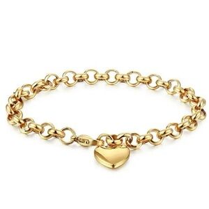 Chunky Style Chain Bracelet with Heart Charm/Stainless Steel Plated In 18K Gold